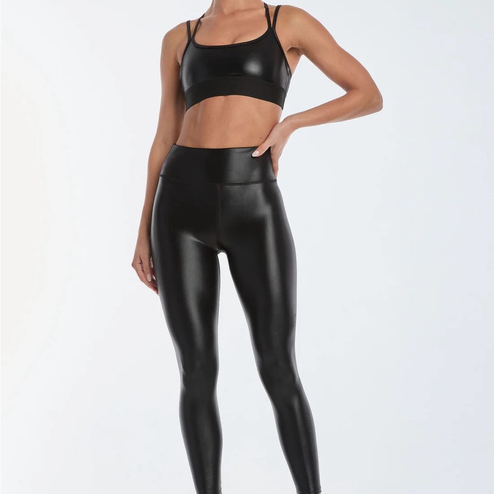 The Noli Shop Black Gloss Bra and High-Waisted Leggings, NWOT